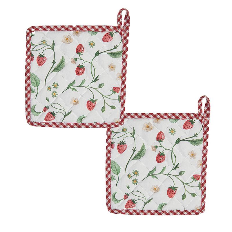 Foto van Haes deco - set van 2 pannenlappen - 20x20 cm - 100% katoen - wild strawberries