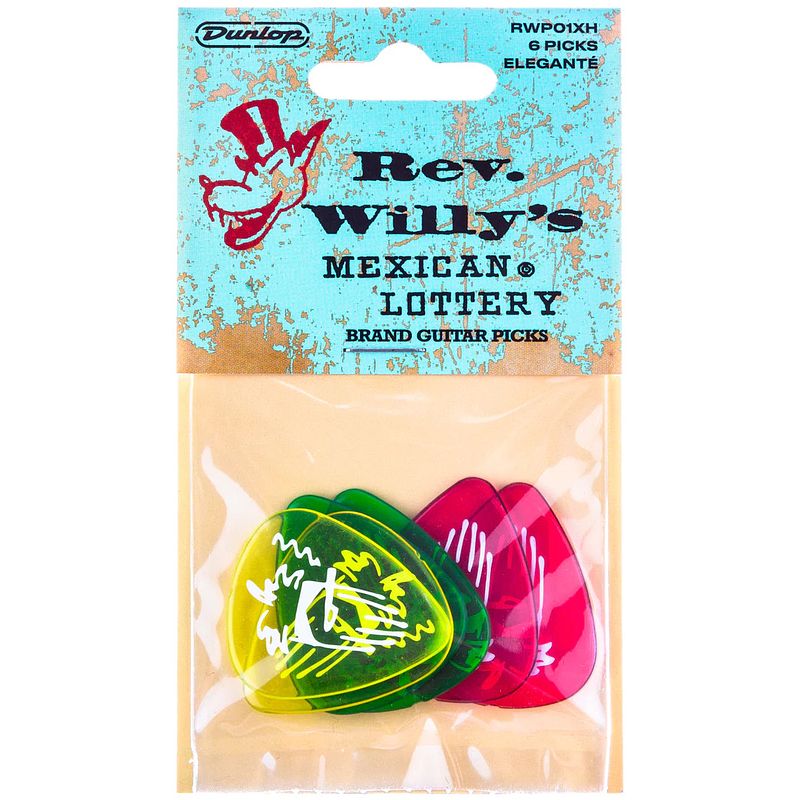 Foto van Dunlop rwp01xh rev. willy'ss mexican lottery extra heavy plectrumset (6 stuks)