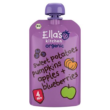 Foto van Ella's kitchen zoete aardappel, pompoen + bosbes 4+ bio 120g bij jumbo