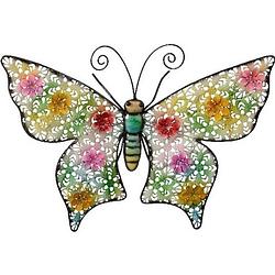 Foto van Grote metalen vlinder gekleurd 30 x 43 cm tuin decoratie - tuinbeelden