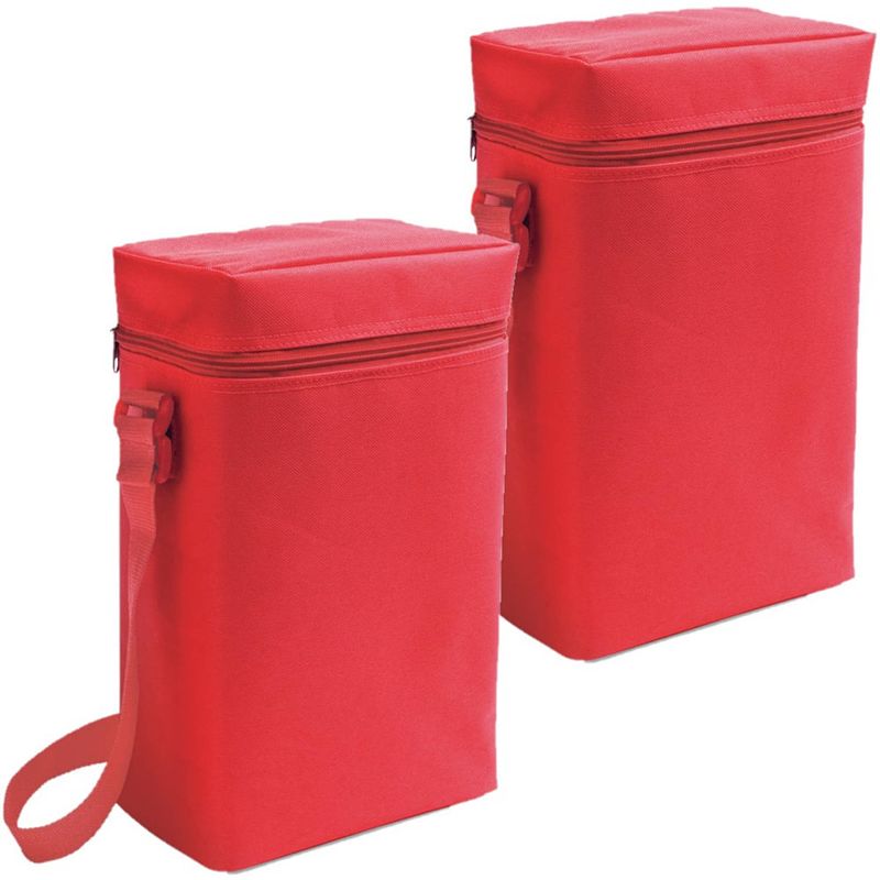 Foto van Set van 2x stuks kleine koeltassen voor flessen rood 19 x 34 x 10 cm 6 liter - koeltas
