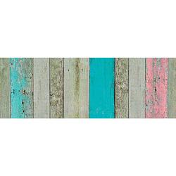 Foto van Decoratie plakfolie houten planken look groen/bruin/roze 45 cm x 2 meter zelfklevend - decoratiefolie - meubelfolie
