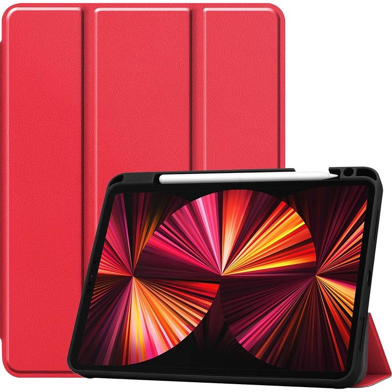 Foto van Basey ipad pro 2021 11 inch hoes case hoesje rood uitsparing apple pencil