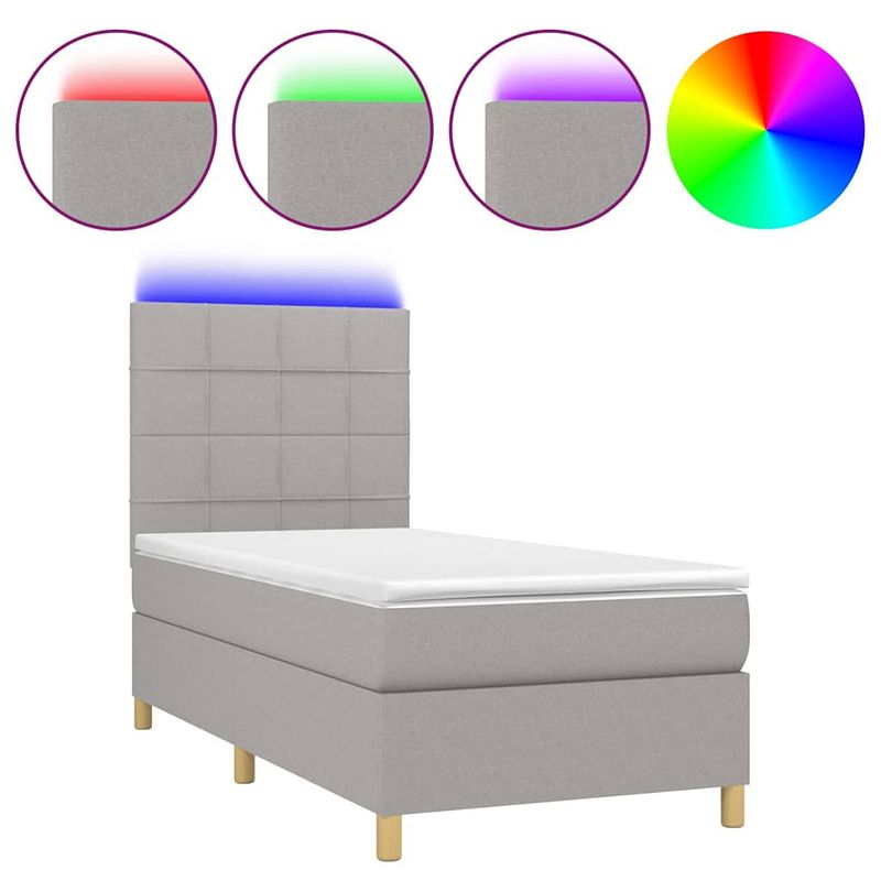 Foto van The living store boxspring bed - led verlichting - pocketvering matras - huidvriendelijk - lichtgrijs - 203x90x118/128