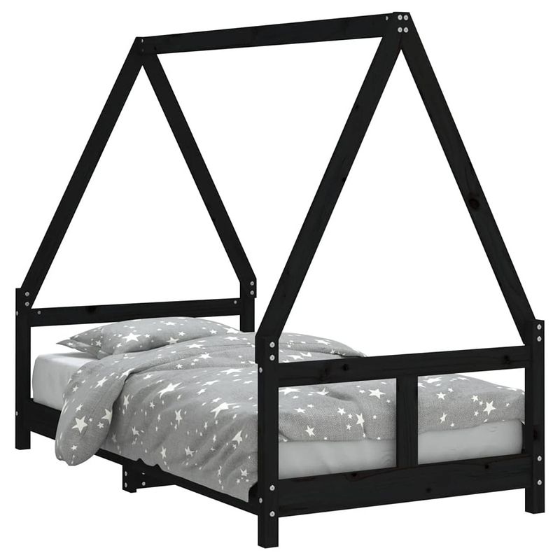 Foto van Vidaxl kinderbedframe 80x160 cm massief grenenhout zwart