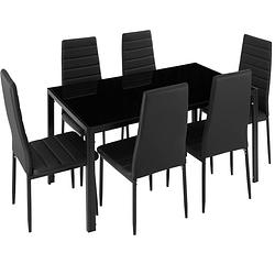 Foto van Tectake - eetkamergroep berlin 6 stoelen en 1 tafel - zwart - 404381