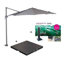 Foto van Garden impressions hawaii zweefparasol s ø300 - donker grijs/licht grijs met 80 kg parasolvoet en parasolhoes