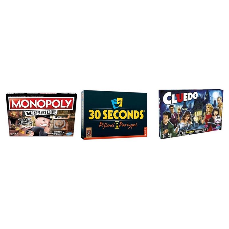 Foto van Spellenbundel - 3 stuks - monopoly valsspelerseditie & 30 seconds & cluedo