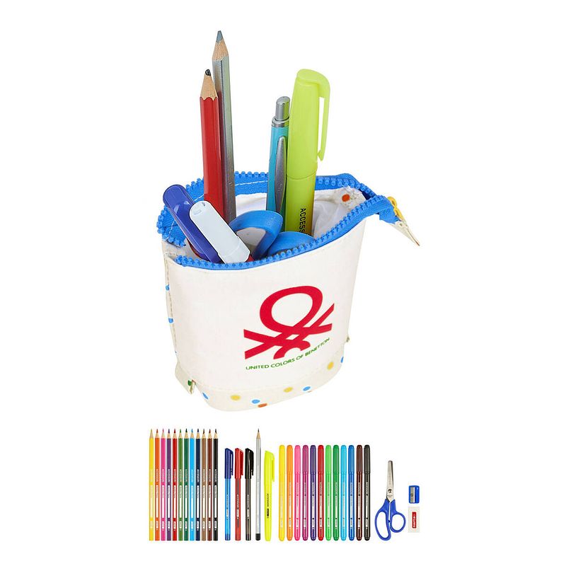 Foto van Schooletui met accessoires benetton topitos wit (8 x 19 x 6 cm) (32 onderdelen)