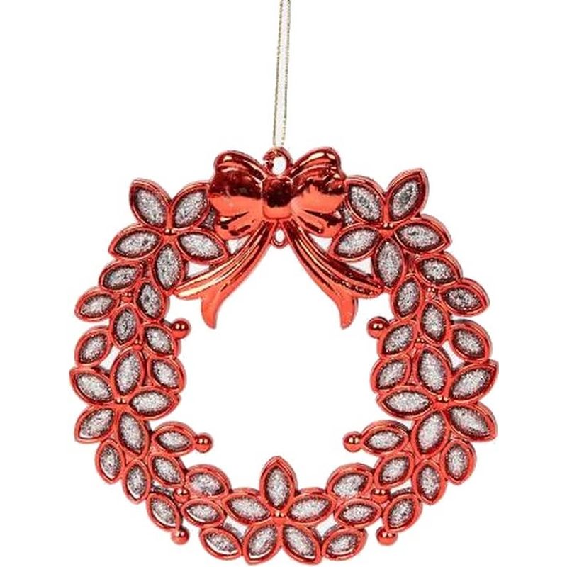 Foto van Decoratieve hanger met glitter - 13 x 13 cm - rood