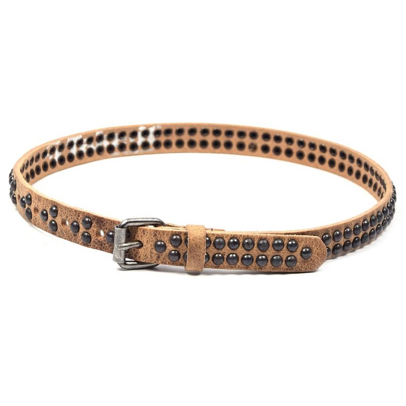 Foto van Riem met studs riemen - taupe- 2 cm - unisex 100% leren - leder - riem maat 65