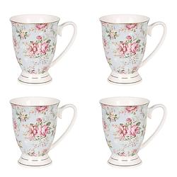 Foto van Haes deco - mokken set van 4 - 11x8x10 cm / 300 ml - met bloemen - mok