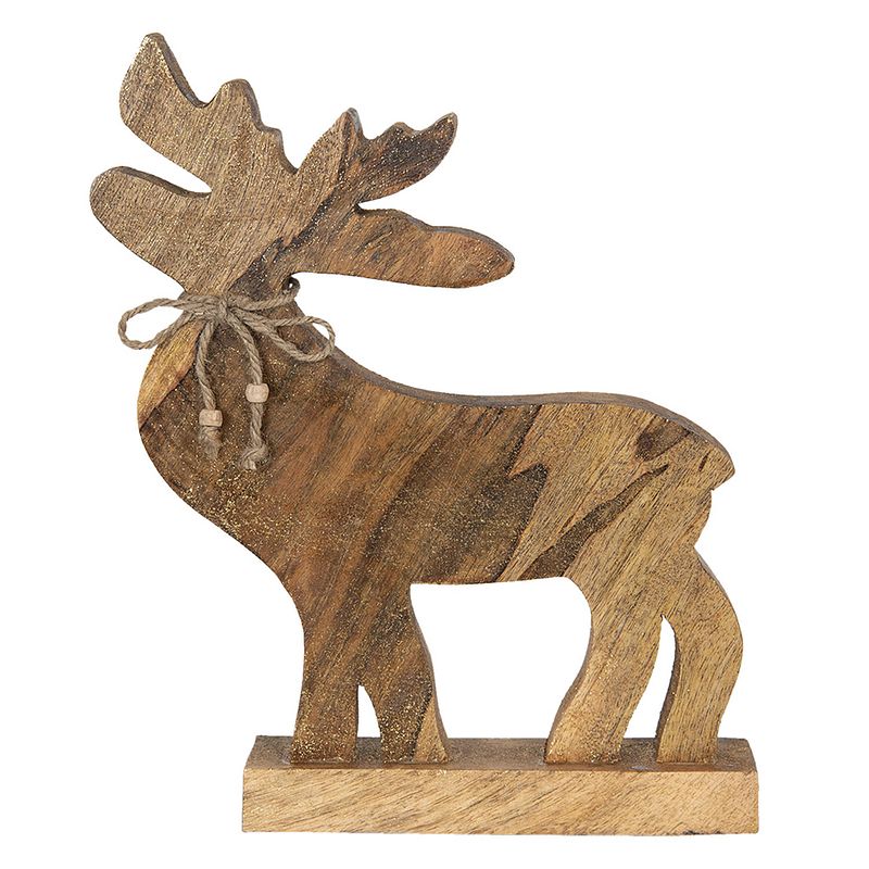 Foto van Clayre & eef decoratie rendier 20*5*32 cm bruin hout decoratief figuur decoratieve accessoires woonaccessoires bruin