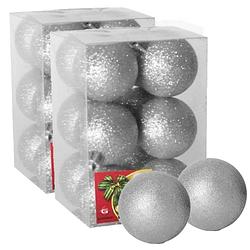 Foto van 24x stuks kerstballen zilver glitters kunststof 6 cm - kerstbal