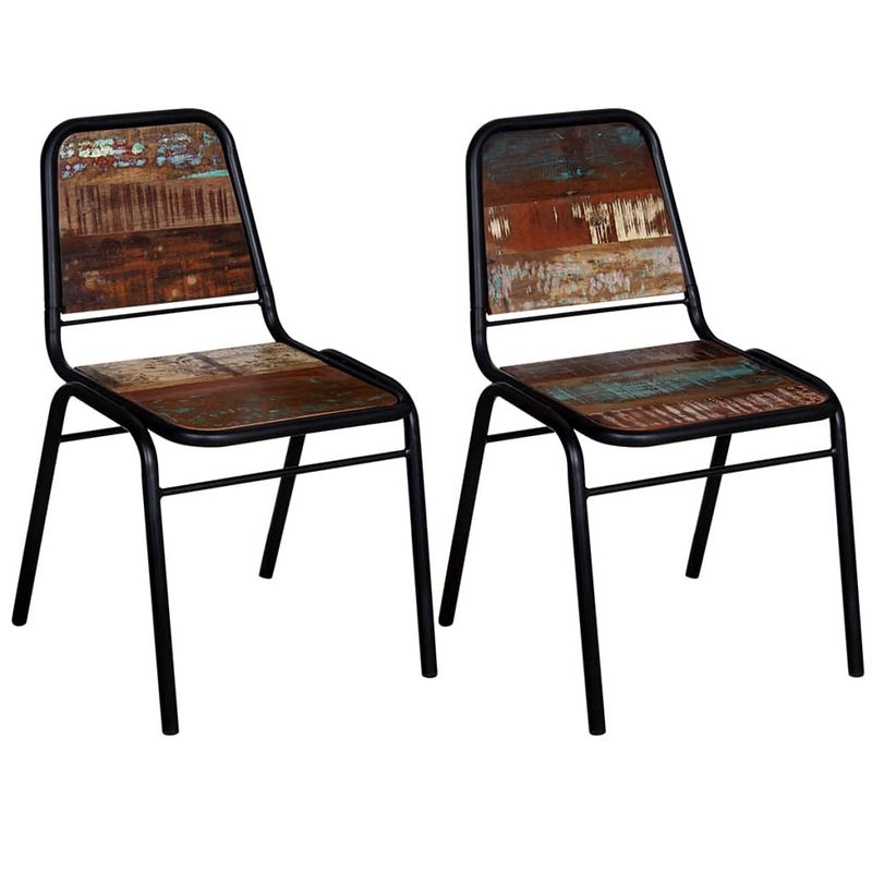 Foto van The living store eetkamerstoelen - massief gerecycled hout - 44 x 59 x 89 cm - vintage stijl