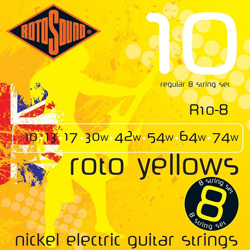 Foto van Rotosound r10-8 roto yellows set gitaarsnaren 010 - 074w