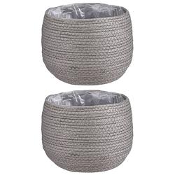 Foto van 2x stuks naturel grijs rotan planten pot mand van gedraaid jute/riet h19 en d22 cm - plantenpotten