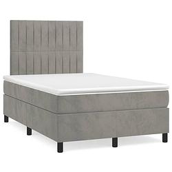 Foto van The living store boxspringbed - lichtgrijs - 203 x 120 x 118/128 cm - zacht fluweel