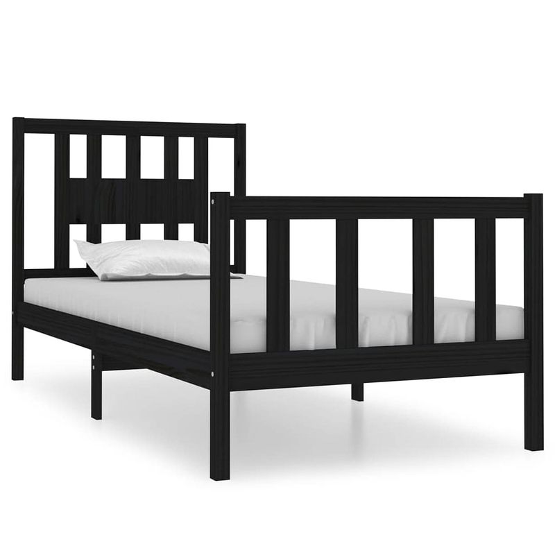 Foto van The living store houten bedframe - klassiek - grenenhout - 195.5 x 81 x 100 cm - zwart