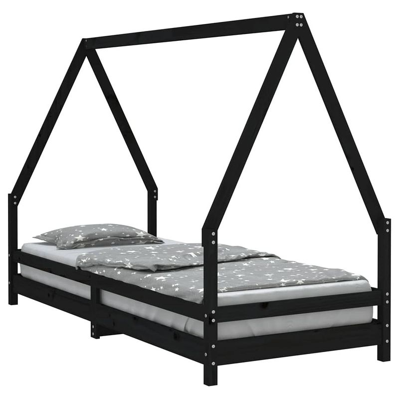 Foto van Vidaxl kinderbedframe 80x200 cm massief grenenhout zwart