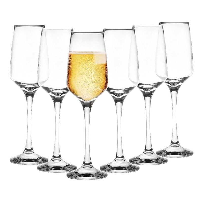 Foto van Glasmark champagneglazen/prosecco - flutes - transparant glas - 6x stuks - 210 ml - champagneglazen