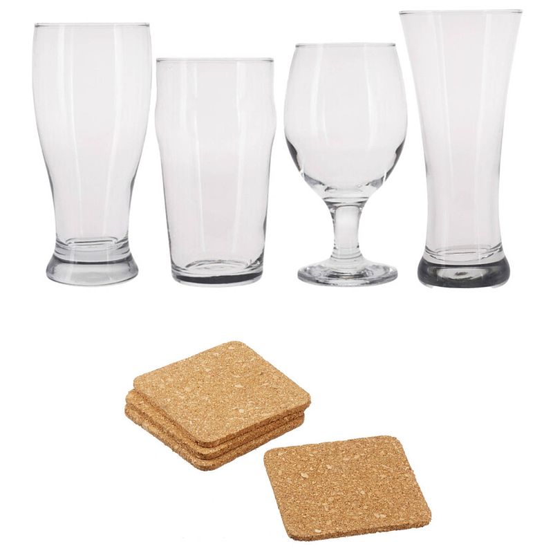 Foto van Speciaal bierglazen - 16x st - 4 soorten - incl. onderzetters - 16x st - 9 x 9 cm - bierglazen