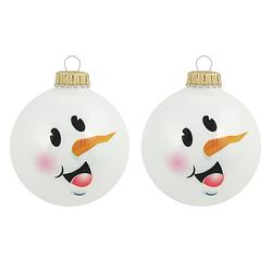 Foto van 16x glazen witte glitter kerstballen met sneeuwpop 7 cm - kerstbal