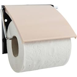 Foto van Msv toiletrolhouder wand/muur - metaal met afdekklepje - beige - toiletrolhouders