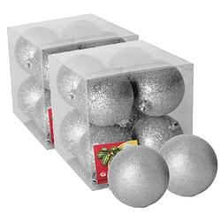 Foto van 16x stuks kerstballen zilver glitters kunststof 7 cm - kerstbal