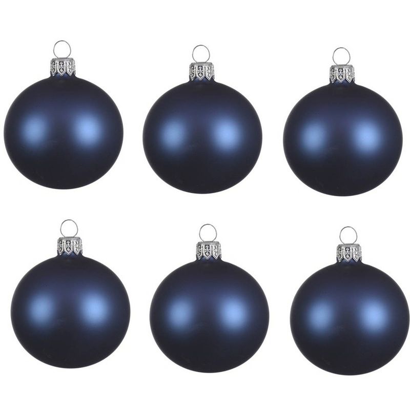 Foto van 6x glazen kerstballen mat donkerblauw 6 cm kerstboom versiering/decoratie - kerstbal