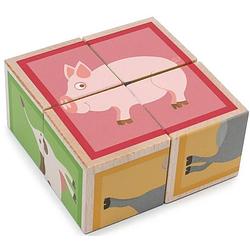 Foto van Scratch blokkenpuzzel boerderijdieren junior 9 cm hout 4-delig