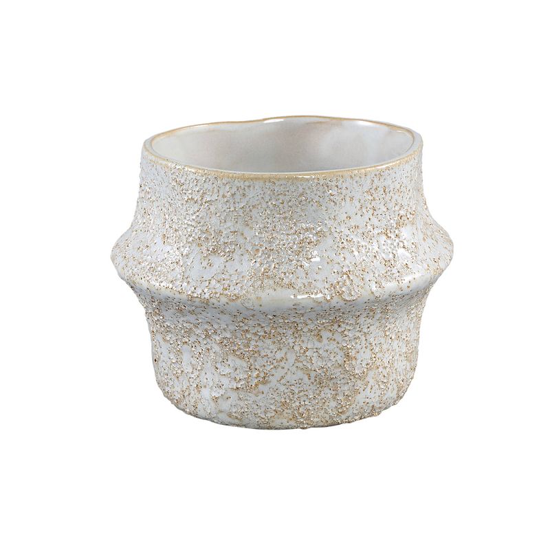 Foto van Ptmd ivery off white glazed ceramic pot with border l