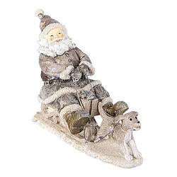 Foto van Clayre & eef kerstdecoratie beeld kerstman 24*8*16 cm grijs kunststof decoratief figuur decoratieve accessoires