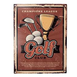Foto van Clayre & eef tekstbord 25x33 cm bruin ijzer golf club wandbord spreuk wandplaat bruin wandbord spreuk