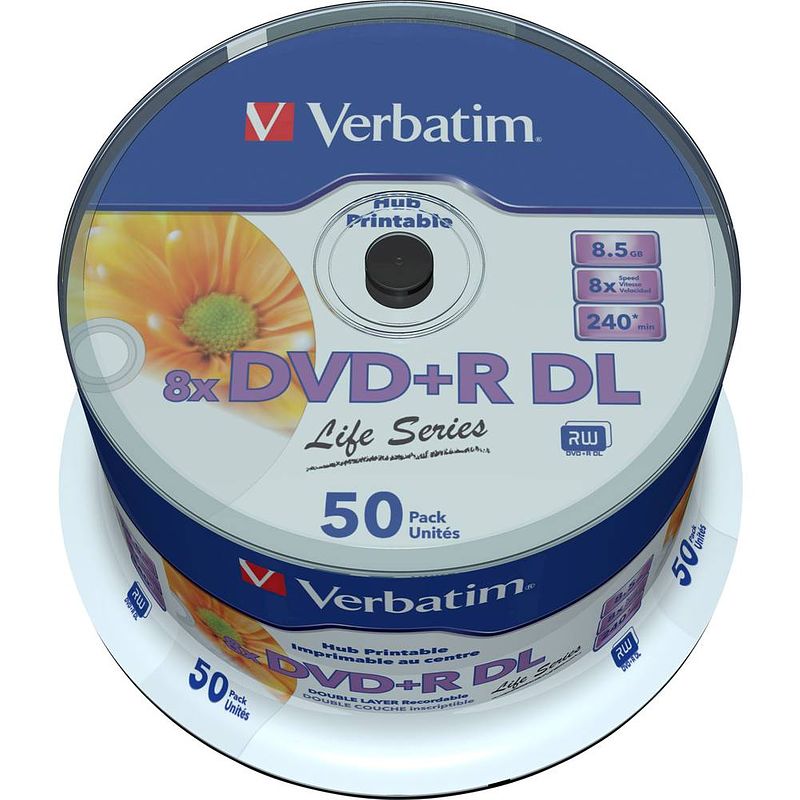 Foto van Verbatim 97693 dvd+r dl disc 8.5 gb 50 stuk(s) spindel bedrukbaar