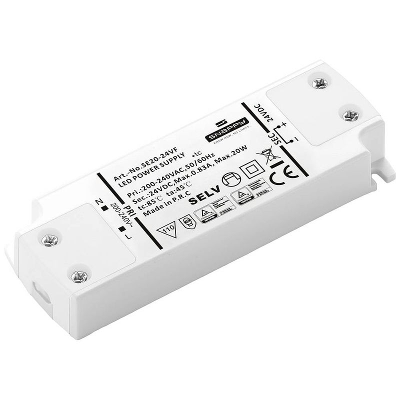 Foto van Dehner elektronik se 20-24vf (24vdc) led-transformator, led-driver constante spanning 20 w 0.833 a 24 v/dc geschikt voor meubels, overbelastingsbescherming,