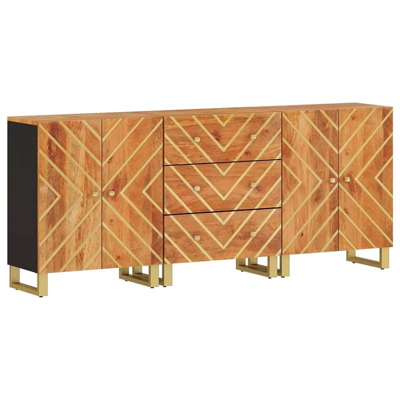 Foto van Vidaxl dressoirs 3 st 60x33,5x75 cm massief mangohout bruin en zwart