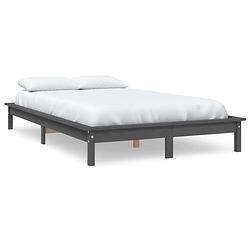 Foto van The living store houten bedframe grijs - 212 x 131.5 x 26 cm - massief grenenhout