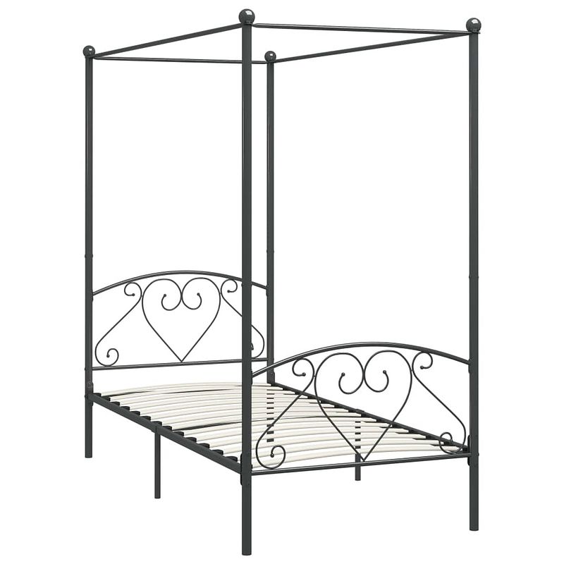 Foto van The living store metalen hemelbedframe - grijs - 209 x 127.5 x 198 cm - massief metaal - met bovenframe voor gordijnen