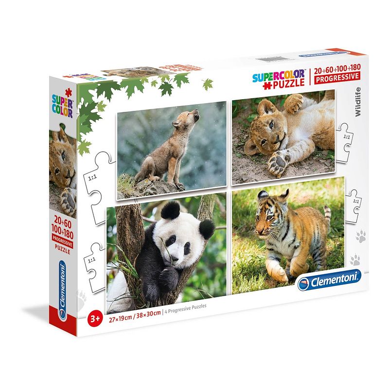 Foto van Clementoni legpuzzel wildlife 4 puzzels 20/60/100/180 stukjes