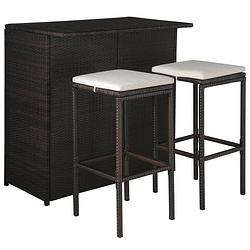 Foto van Vidaxl 3-delige bistroset met kussens poly rattan bruin