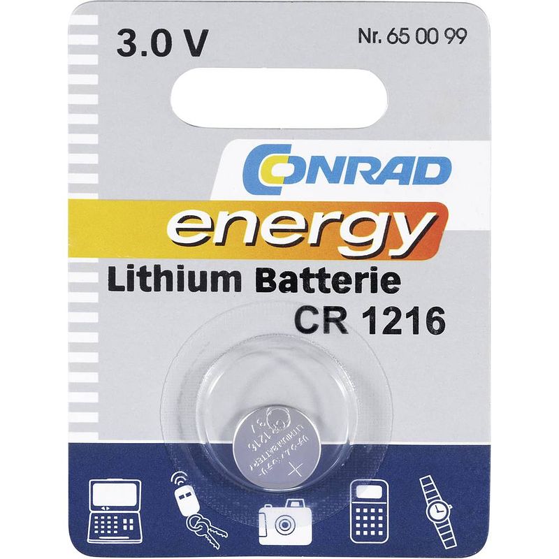 Foto van Cr1216 knoopcel lithium 3 v 25 mah conrad energy cr1216 1 stuk(s)