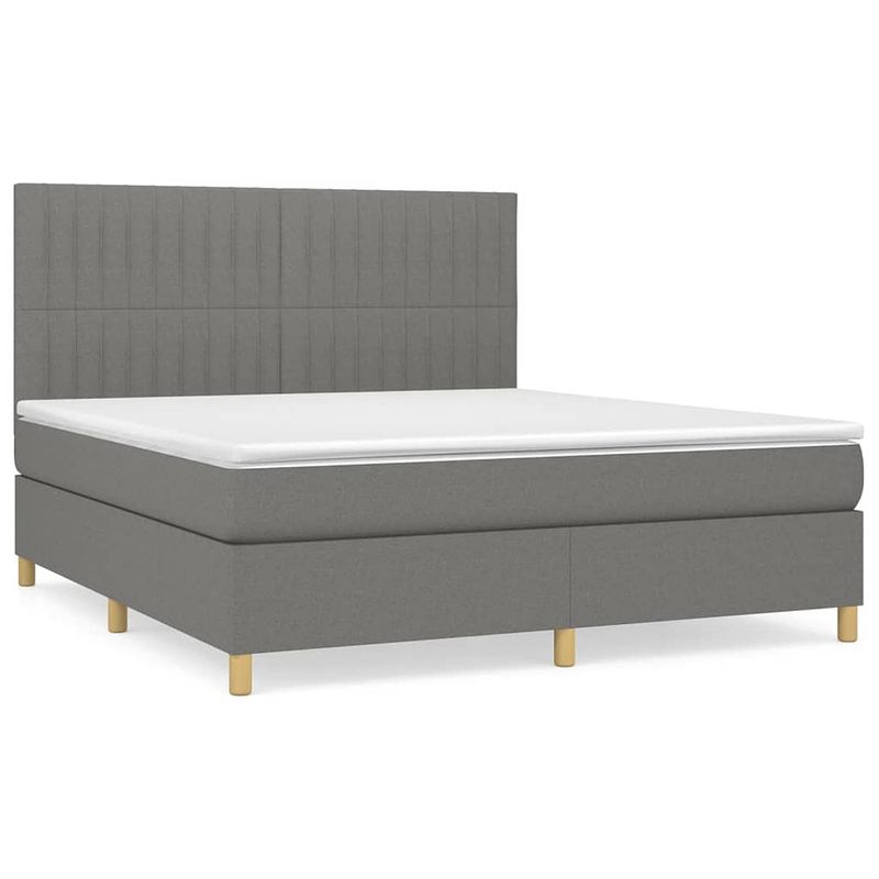 Foto van The living store boxspringbed - donkergrijs - 203 x 180 x 118/128 cm - met verstelbaar hoofdbord - pocketvering matras