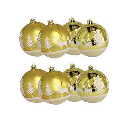 Foto van 8x stuks gedecoreerde kerstballen goud kunststof 8 cm - kerstbal