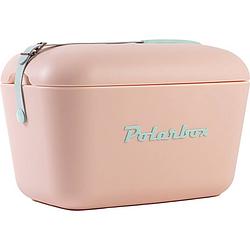Foto van Polarbox retro koelbox roze met blauwe band - 20 liter - duurzaam geproduceerde trendy koelbox