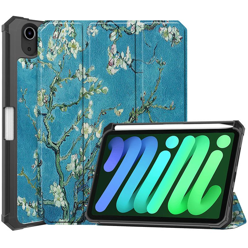 Foto van Basey ipad mini 6 hoesje kunstleer hoes case cover ipad mini 6-bloesem