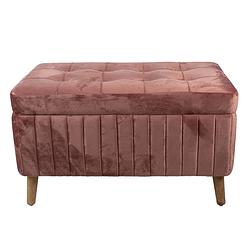 Foto van Clayre & eef poef 82x42x49 cm roze hout textiel hocker roze hocker