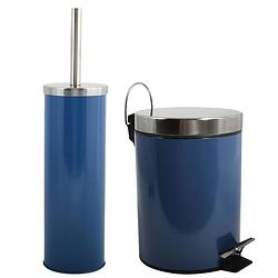 Foto van Msv toiletborstel in houder 38 cm/pedaalemmer 3l set moods - metaal - blauw - badkameraccessoireset