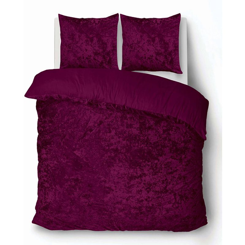 Foto van Isleep dekbedovertrek crushed velvet - bordeaux - 2-persoons 200x200/220 cm