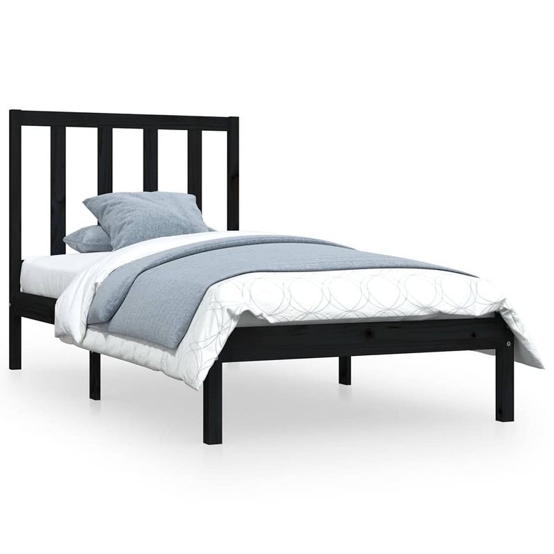 Foto van The living store houten bedframe - bedframes - 195.5 x 95.5 x 100 cm - massief grenenhout - 90 x 190 cm - zwart